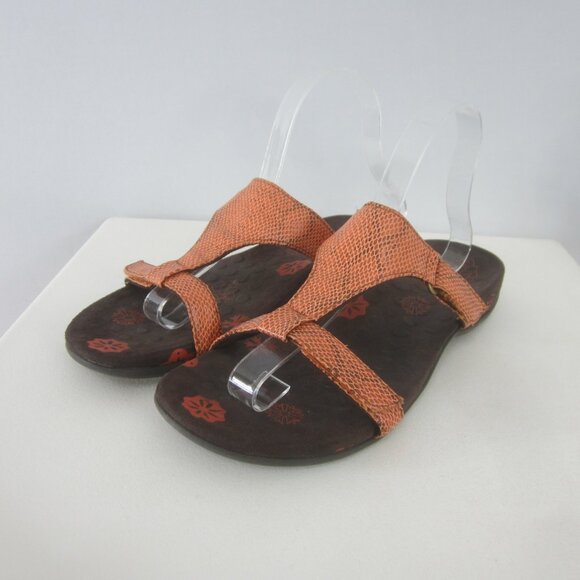 Orthoheel Womens 8 - 8.5 Orange Snakeskin Slip On Strappy Sandals Comfort Shoe - Picture 8 of 15